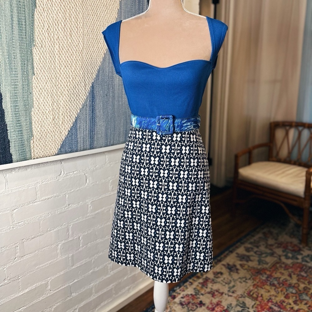 Margaret M Blue Abstract Preppy A-Line Skirt
